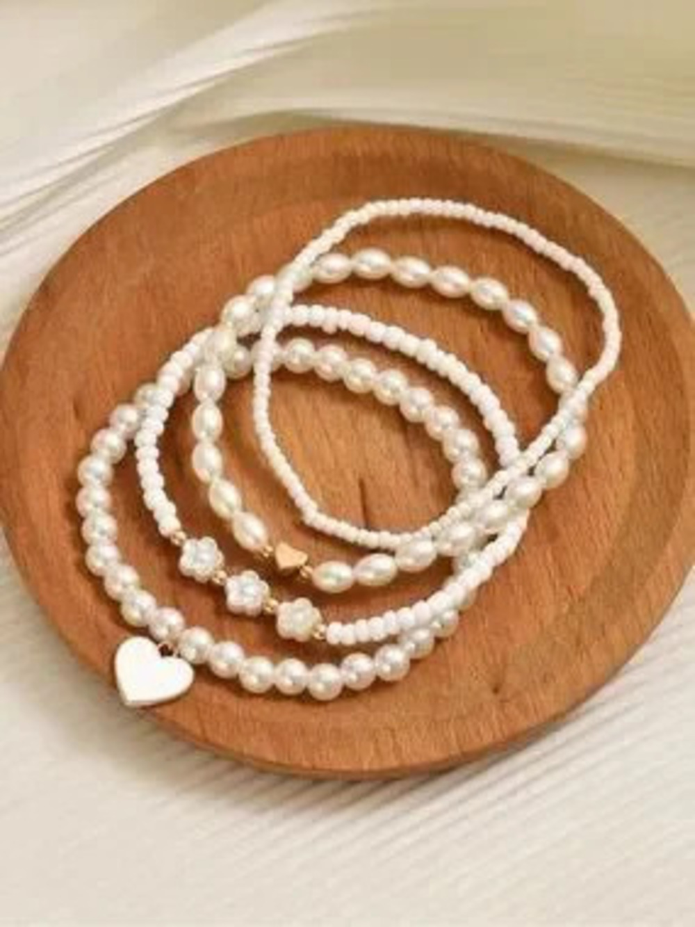 Anthropologie White Pearl & Gold-Accent Layered Bracelet Set